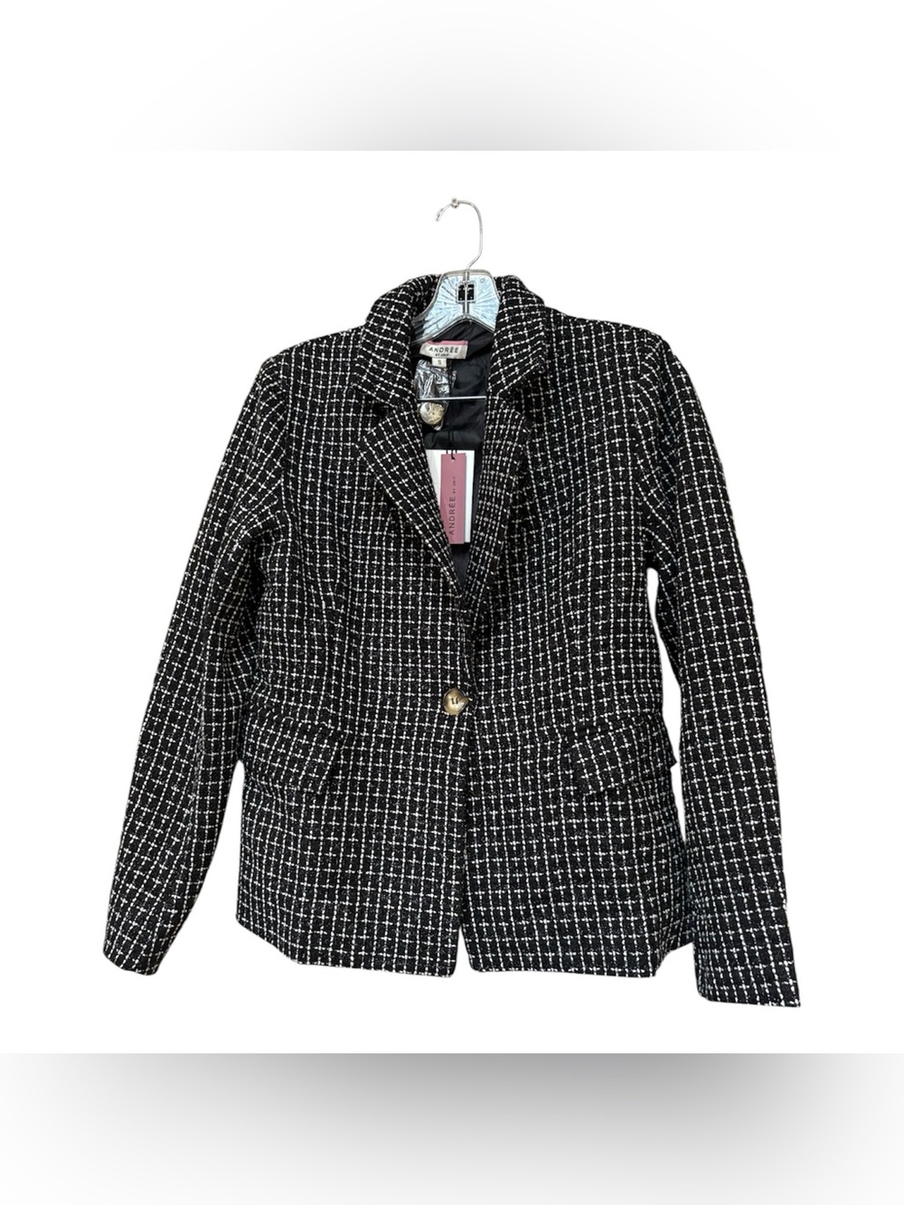 NWT Black White Tweed Blazer S Dark Academia Office Siren